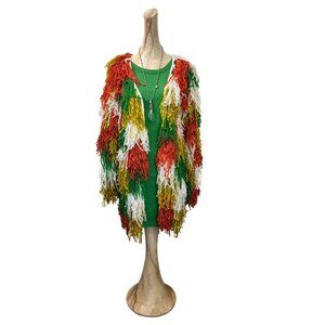 Women’s Multi-Color Fringe Cardigan  Cozy & Stylish Long Sweater for Fall/Winter